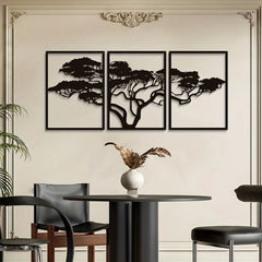 3-Piece Black Metal Tree of Life Wall Art – Wall Hanging Decor Set