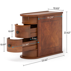 Tribesigns Round Solid Wood End Table with Drawer