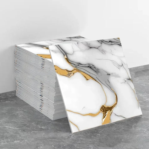 Aluminum Foil Marble Tile Wall Stickers – Self-Adhesive Waterproof Wallpaper