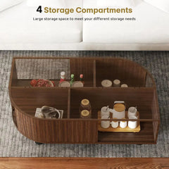 Mid-Century Leaf Coffee Table with Hidden Storage & Sliding Door