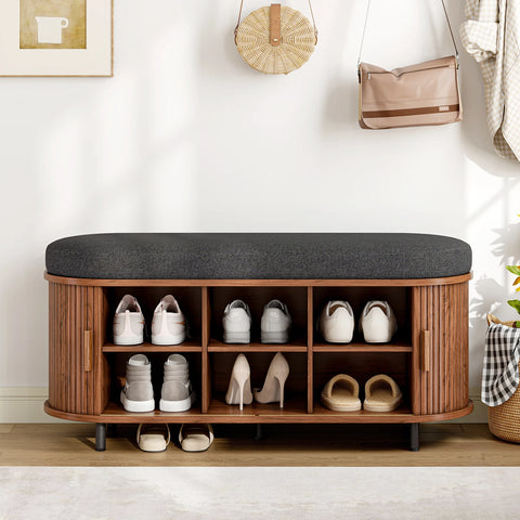 43.3" Shoe Storage Bench with Cushion & Sliding Door