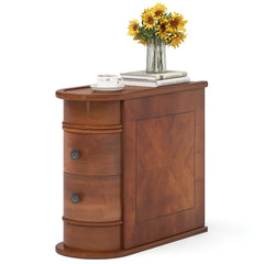 Tribesigns Round Solid Wood End Table with Drawer