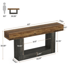Tribesigns 63" Farmhouse 2-Tier Console Table with U-Shaped Base