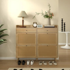 Rattan Shoe Cabinet with 4 Flip Drawers & 2 Storage Drawers