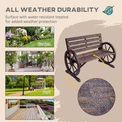 Wagon Wheel Wooden Garden Bench Loveseat – Carbonized Finish