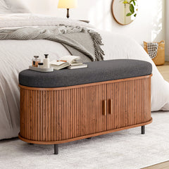 43.3" Shoe Storage Bench with Cushion & Sliding Door
