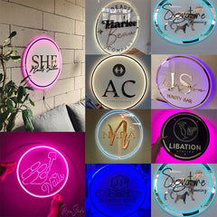 Custom Acrylic Business Sign LED Round Business Neon Lights Logo Sign Plaque Neon Circle Name 3D Company Shop Wall Art