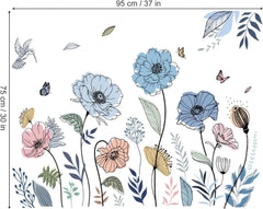 Blue Boho Floral Butterfly Wall Stickers – Peel & Stick Decor Decals