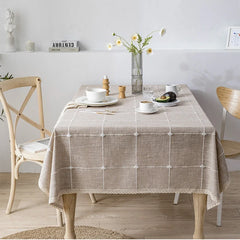 Grey Cotton Linen Embroidery Tassel Square Tablecloth