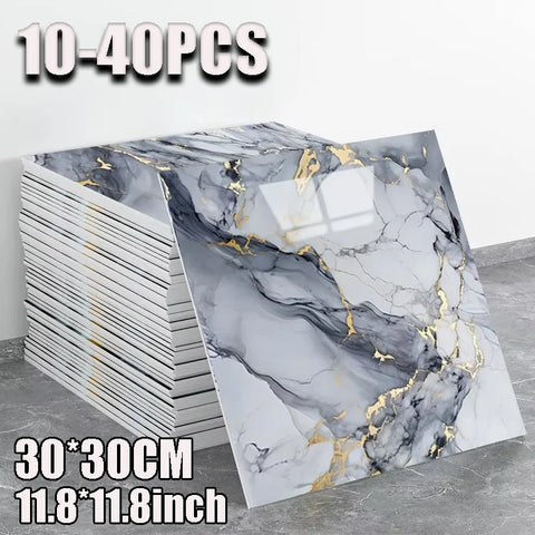 Aluminum Foil Marble Tile Wall Stickers – Self-Adhesive Waterproof Wallpaper