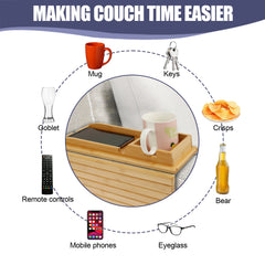 Bamboo Wood Foldable Sofa Armrest Cup Holder Tray