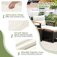 5-Piece Patio Rattan Furniture Set with Ottoman & Wood Top Table