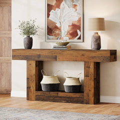 Tribesigns 63" Farmhouse 2-Tier Console Table with U-Shaped Base