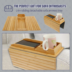 Bamboo Wood Foldable Sofa Armrest Cup Holder Tray