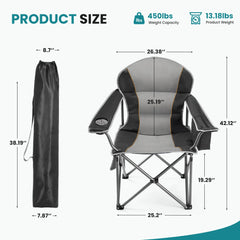 JHK Heavy Duty Camping Chair 450lbs Capacity Portable Folding Chair with Cup Holder Sturdy Steel Frame Outdoor Chair for Camping