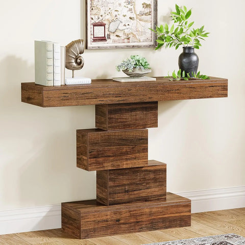 Tribesigns 42.5" Farmhouse Narrow Console Table with Geometric Base