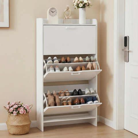 Slim Shoe Cabinet with 3 Flip Drawers