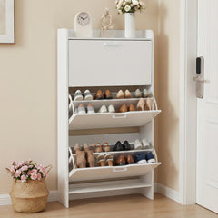 Slim Shoe Cabinet with 3 Flip Drawers