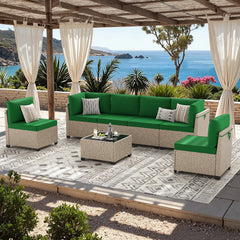 7-Piece Outdoor Rattan Patio Furniture Set with Glass Table