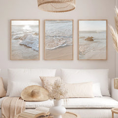 Set of 3 Bohemian Beige Beach Landscape Canvas Wall Art Prints