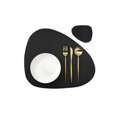 Cream PU Leather Placemat & Coaster Set (Oil-Proof & Waterproof