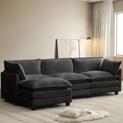 Modular Cloud Sectional Sofa with Movable Ottoman & Pillows