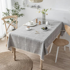 Grey Cotton Linen Embroidery Tassel Square Tablecloth