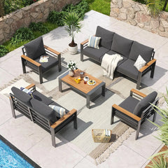 7-Seat Aluminum Patio Sectional Set with Cushions & Coffee Table