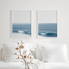 Set of 2 Blue Ocean Wave Canvas Wall Art Prints