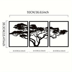 3-Piece Black Metal Tree of Life Wall Art – Wall Hanging Decor Set