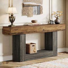 Tribesigns 63" Farmhouse 2-Tier Console Table with U-Shaped Base