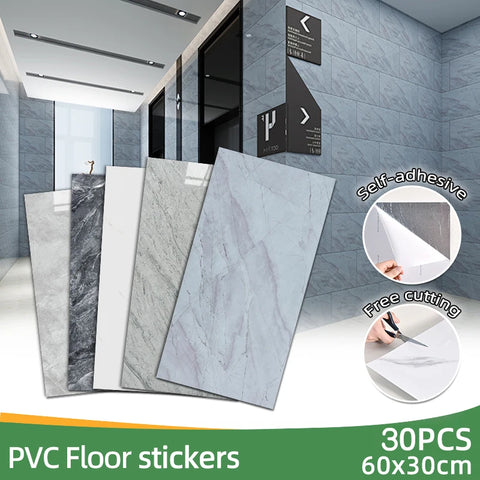 30-Pack Self-Adhesive Marble Tile Wall Stickers – PVC Wall Panels