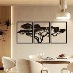3-Piece Black Metal Tree of Life Wall Art – Wall Hanging Decor Set