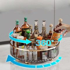 NNEDSZ Grey Luxury Rotating Storage Rack - Transparent Spice Organizer & Condiment Holder for Kitchen and Living Room, Desktop Rotating Tray for Efficient Storage