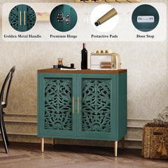 Green Accent Cabinet Carved Storage Vintage Furniture